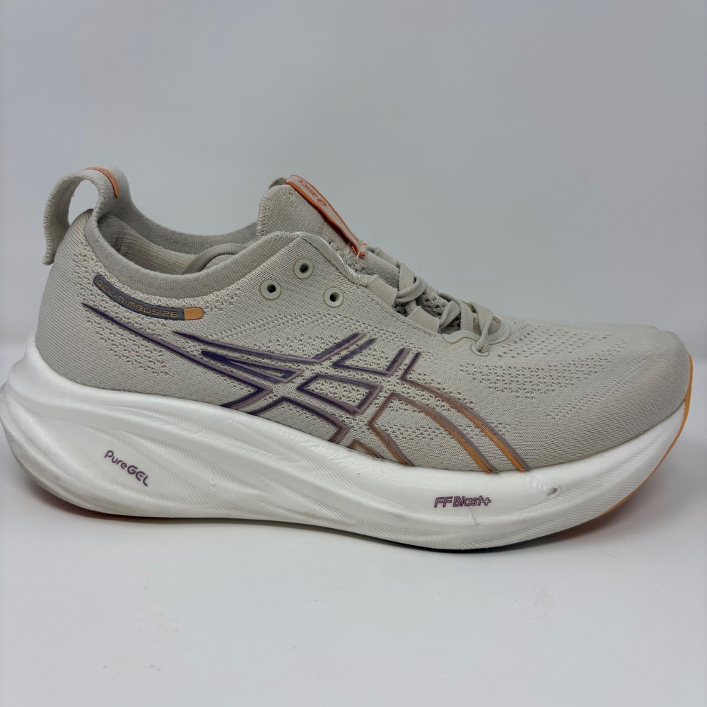 ASICS Gel-Nimbus 26 Womens Size 9.5 Oatmeal Grey White Running Shoes (1012B601)